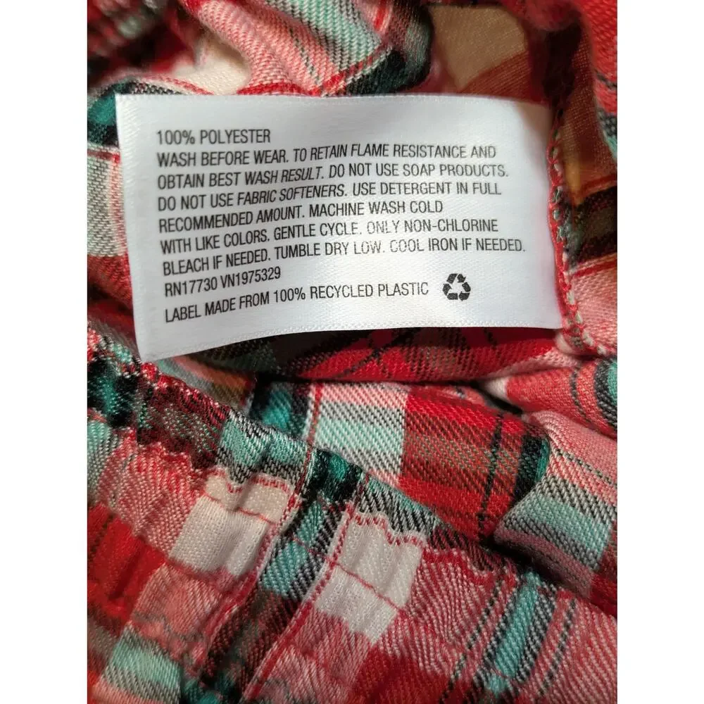 Cat & Jack Pajama Pants Kids Small 6/6X Red Green & Cream Plaid Cuffed Ankle